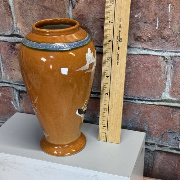 Vintage Japan Style 7'' Vase Hand-painted Bamboo & Boat Scene Asian Decor - Picture 3 of 8